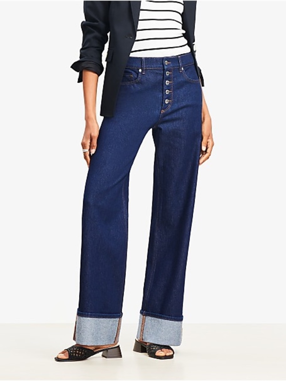 Loft Cuffed High Rise Wide Leg Jeans in Rinse Wash